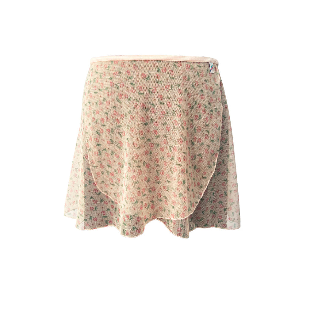 Falda corta rosa salmón con flores mini niña