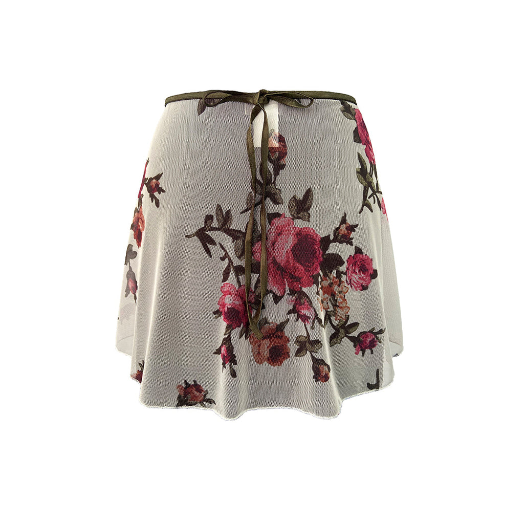 Falda corta blanco rosas guinda niña