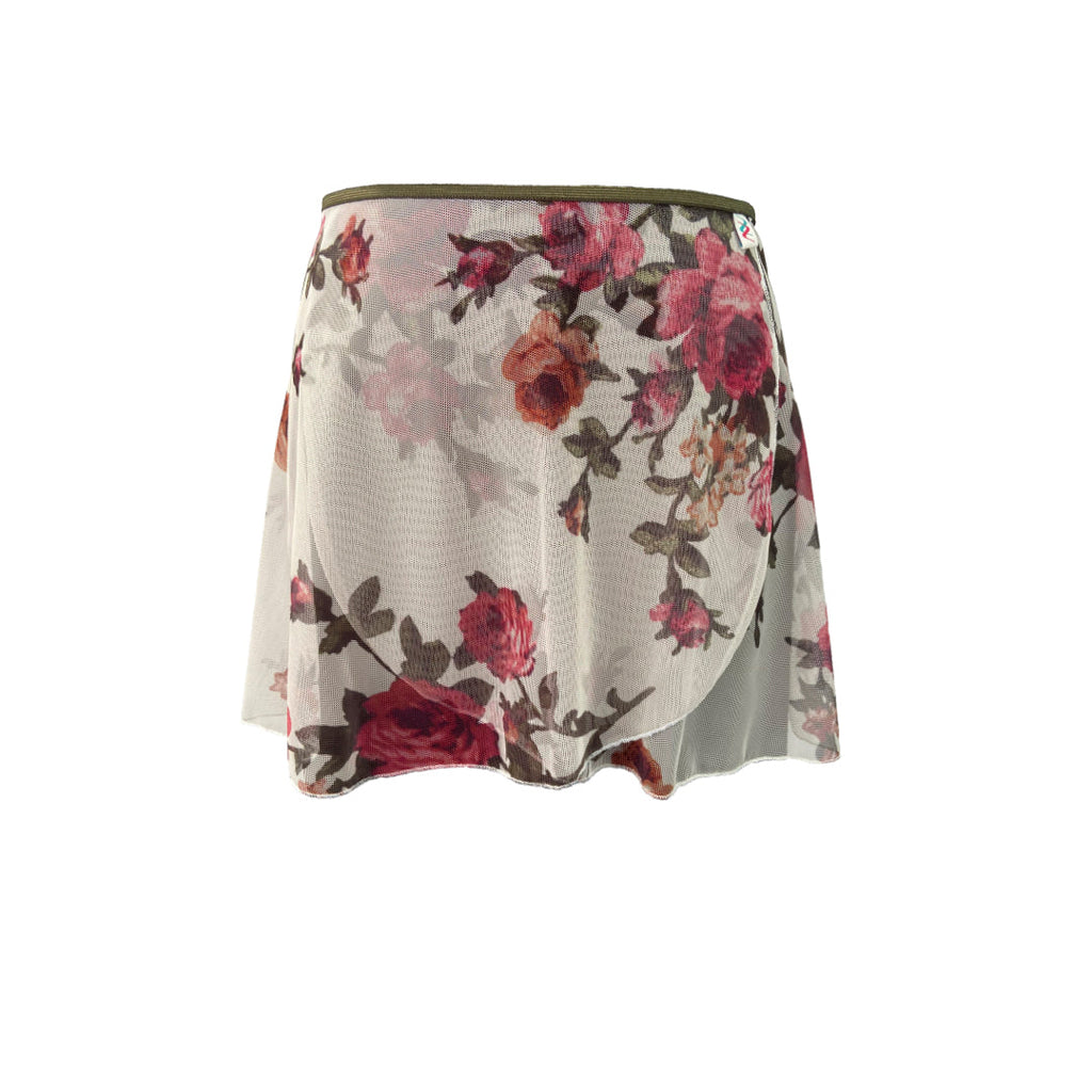 Falda corta blanco rosas guinda niña