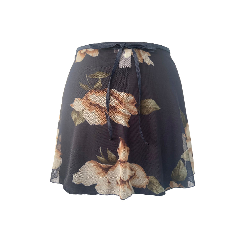 Falda corta azul oscuro rosas grandes beige niña