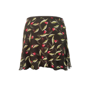 Falda corta corrugado negra con tulipanes rojos