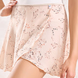 Falda envolvente corta rosa champagne con flores