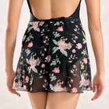 Falda envolvente corta negro con rosas