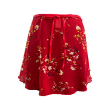 Falda corta flores roja tipo oriental